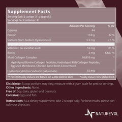 Close-up of NatureVol label highlighting multi-type collagen and added nutrients