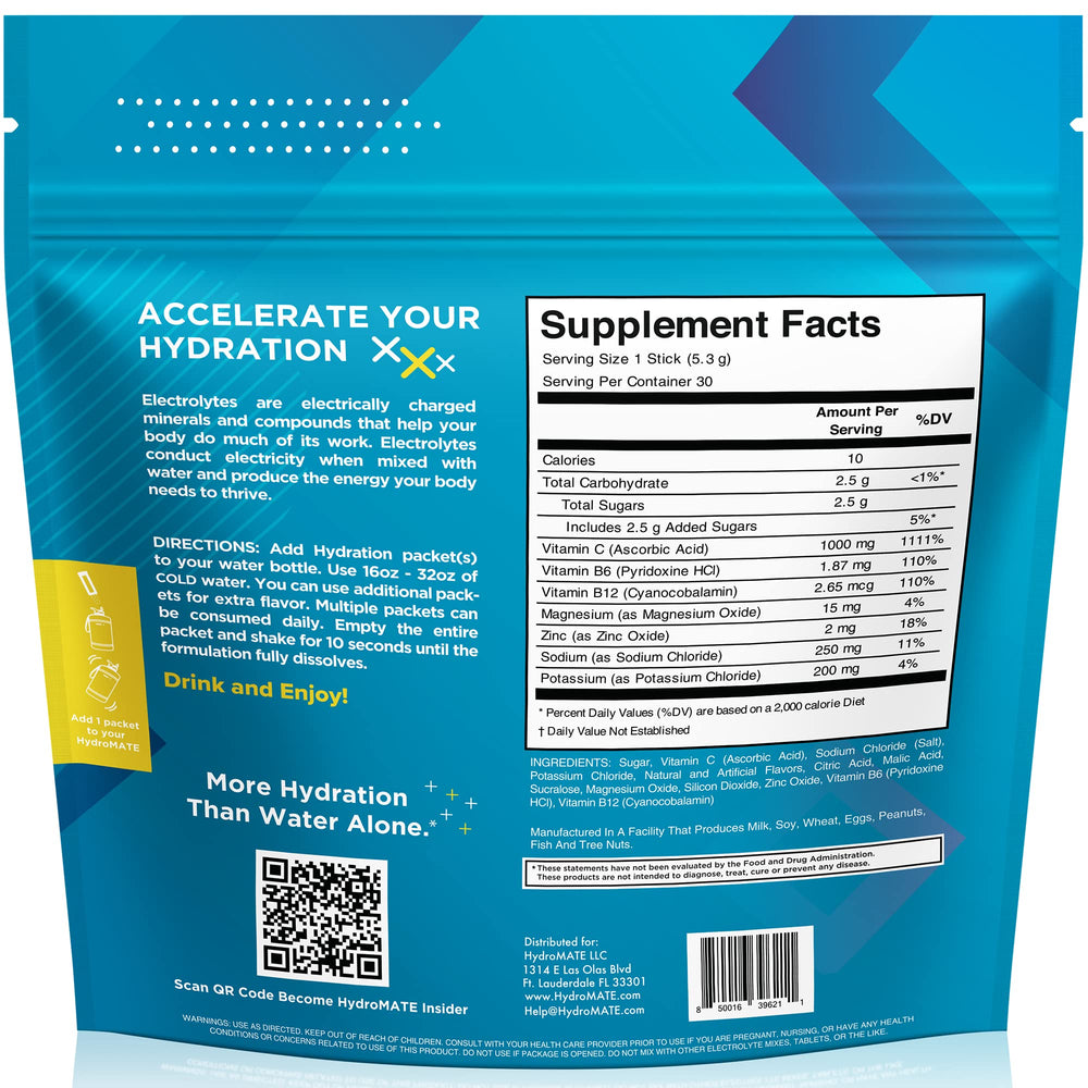 NatureWorks HydroMATE lemon lime packets close up highlighting minerals for balance.