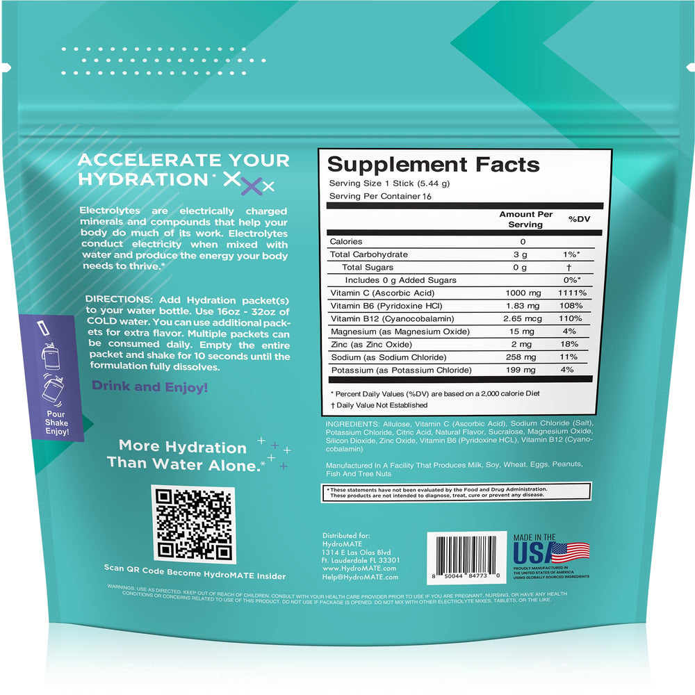 NatureWorks HydroMATE packet opened on desk for quick sip