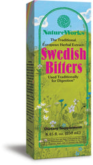 Nature Works Swedish Bitters bottle front view for traditional herbal extract use