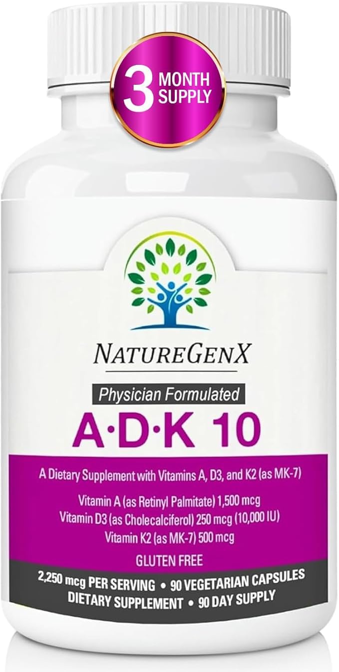 NatureGenX ADK10 bottle front highlighting high-potency A, D3 and K2 MK-7.