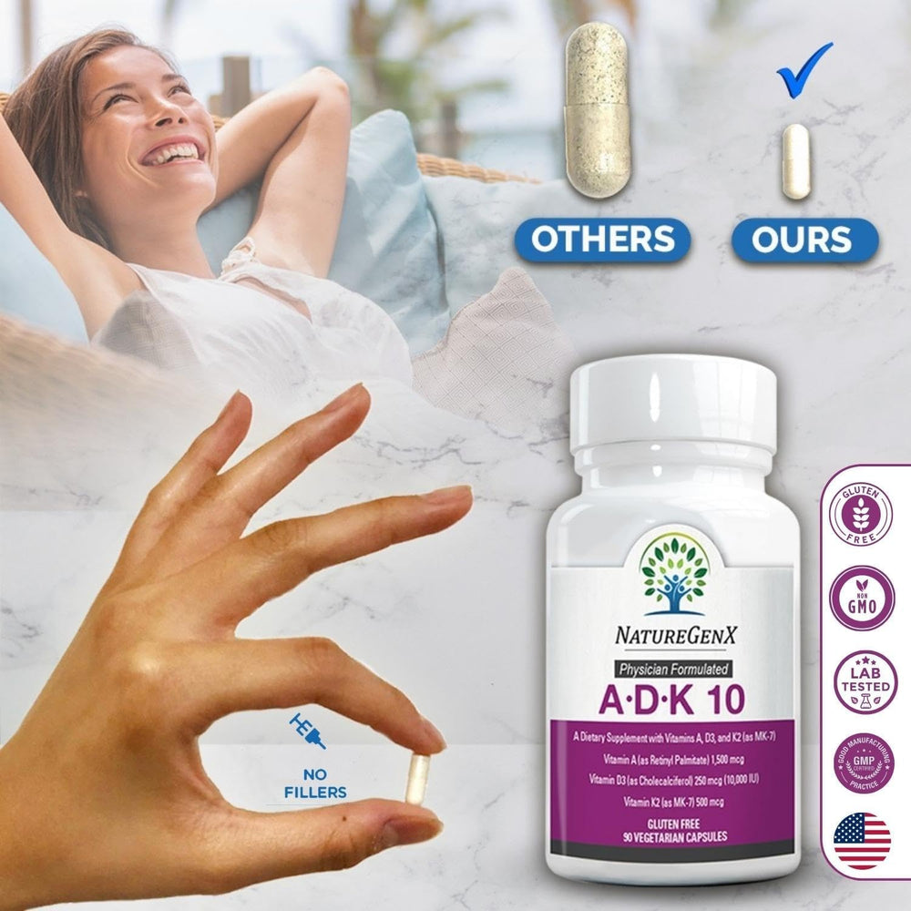 NatureGenX ADK10 capsule illustrating K2 MK-7 bone and artery support.