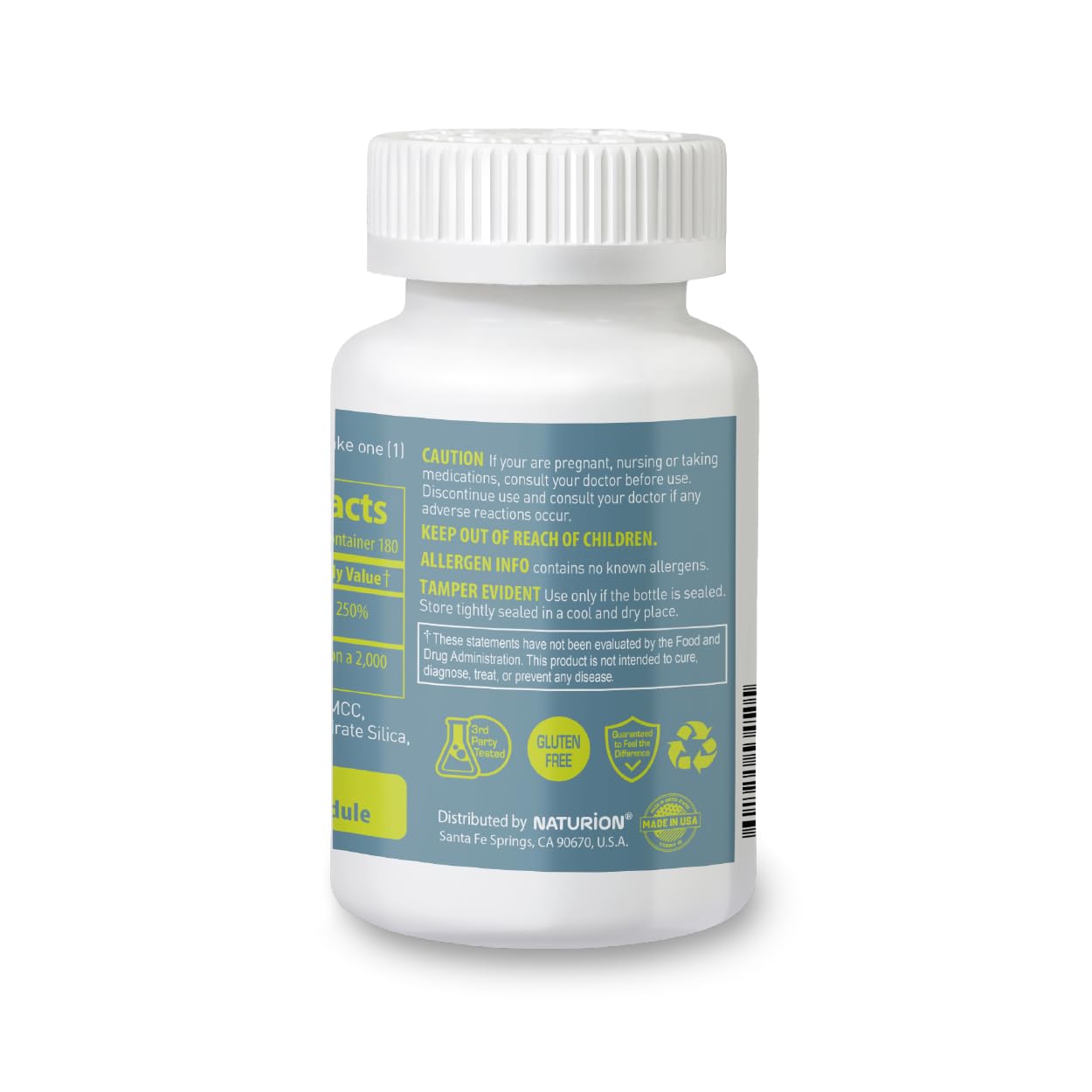 NATURION Vitamin D3 packaging view highlights non-GMO, gluten-free formula
