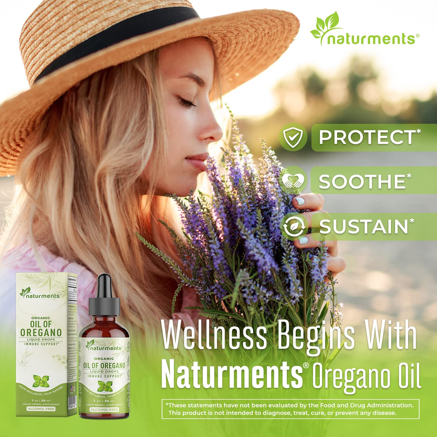 Naturments Oregano Oil Drops closeup highlights carvacrol-rich formula.