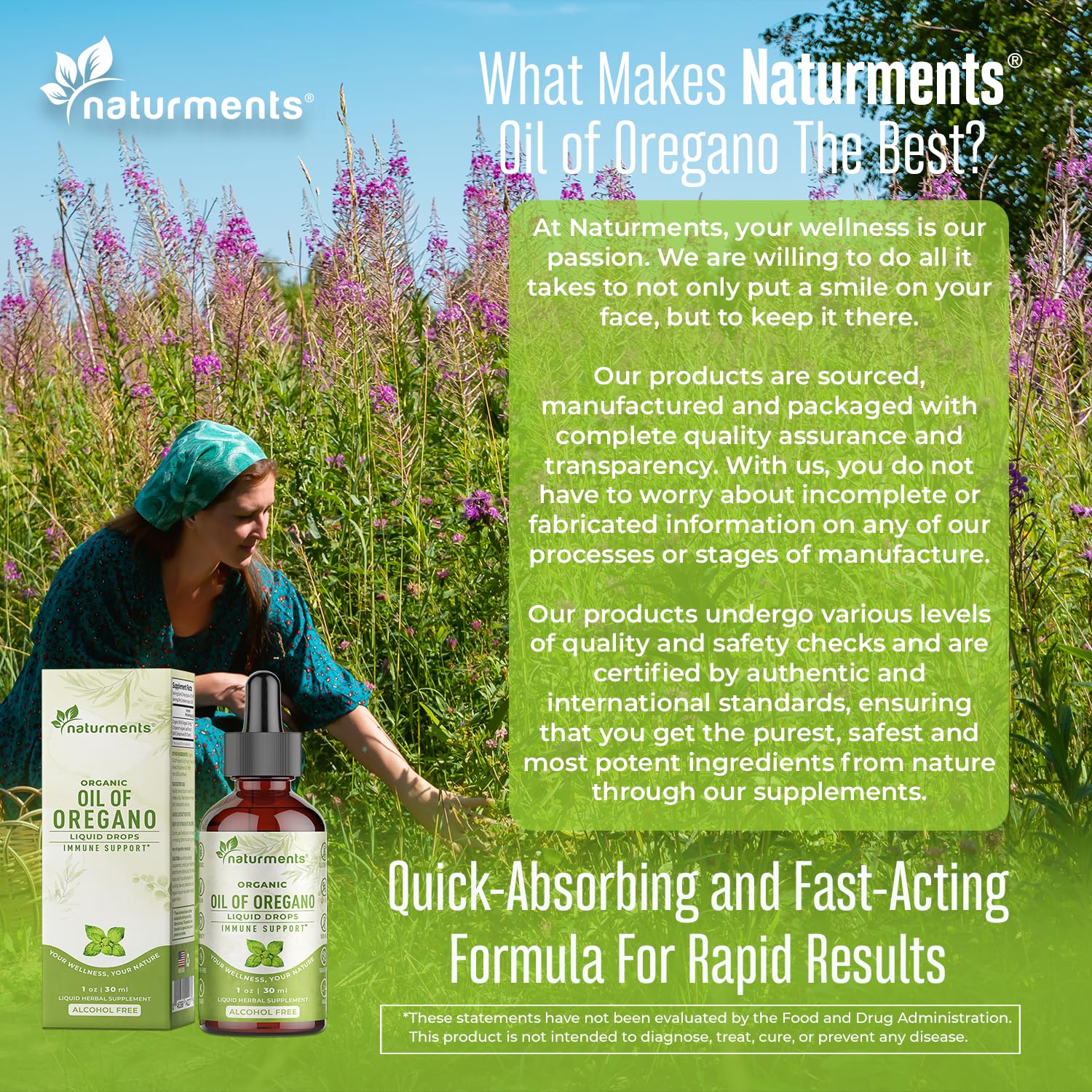 Naturments Oregano Oil Drops usage scene suggests simple daily routine.