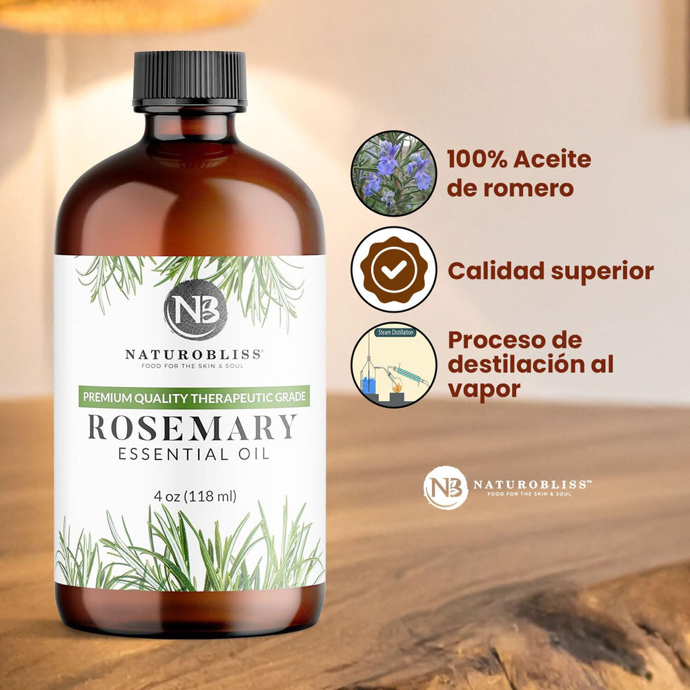 NaturoBliss rosemary essential oil packaging highlights natural ingredients