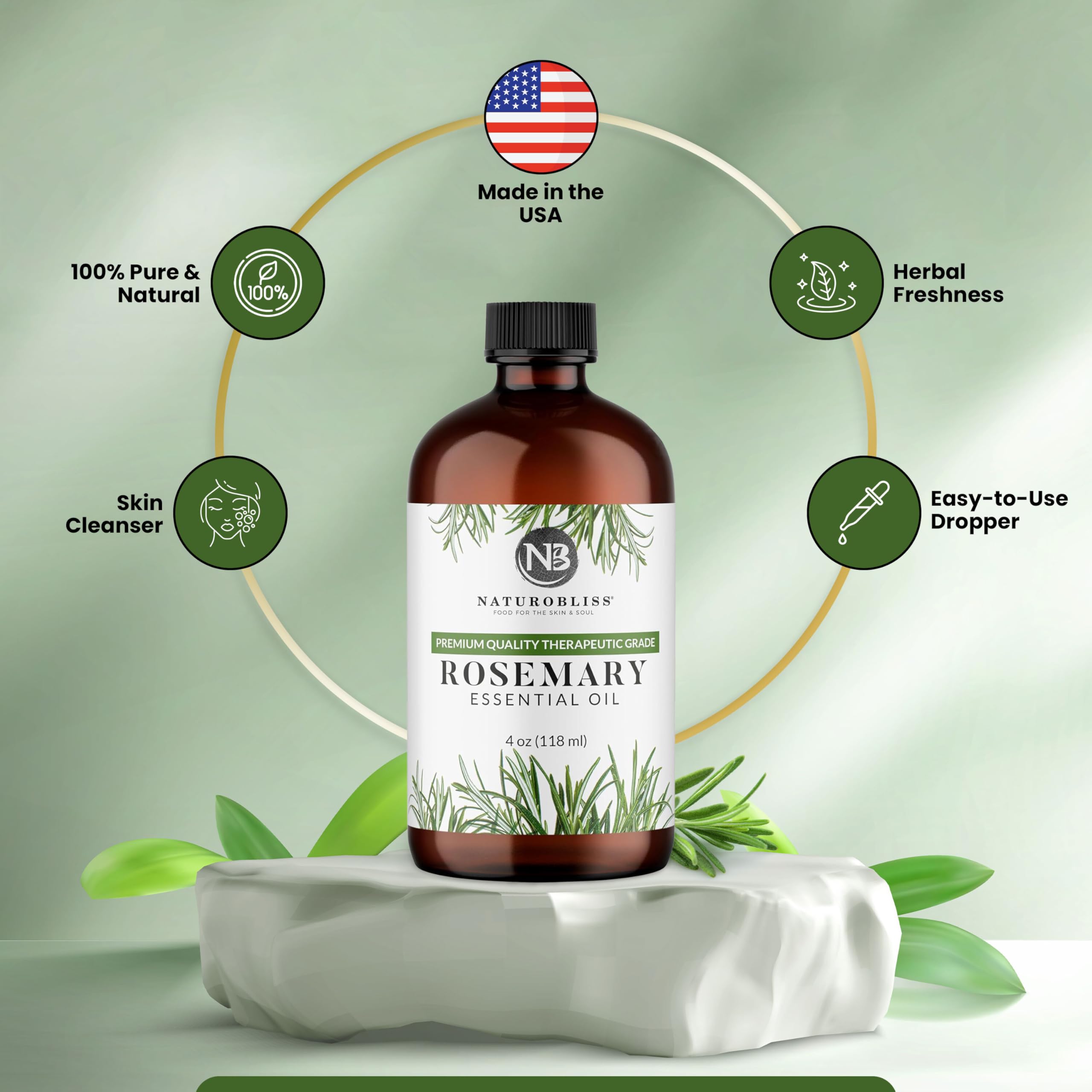Pouring NaturoBliss rosemary essential oil for diffuser use
