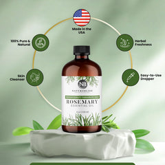 Pouring NaturoBliss rosemary essential oil for diffuser use