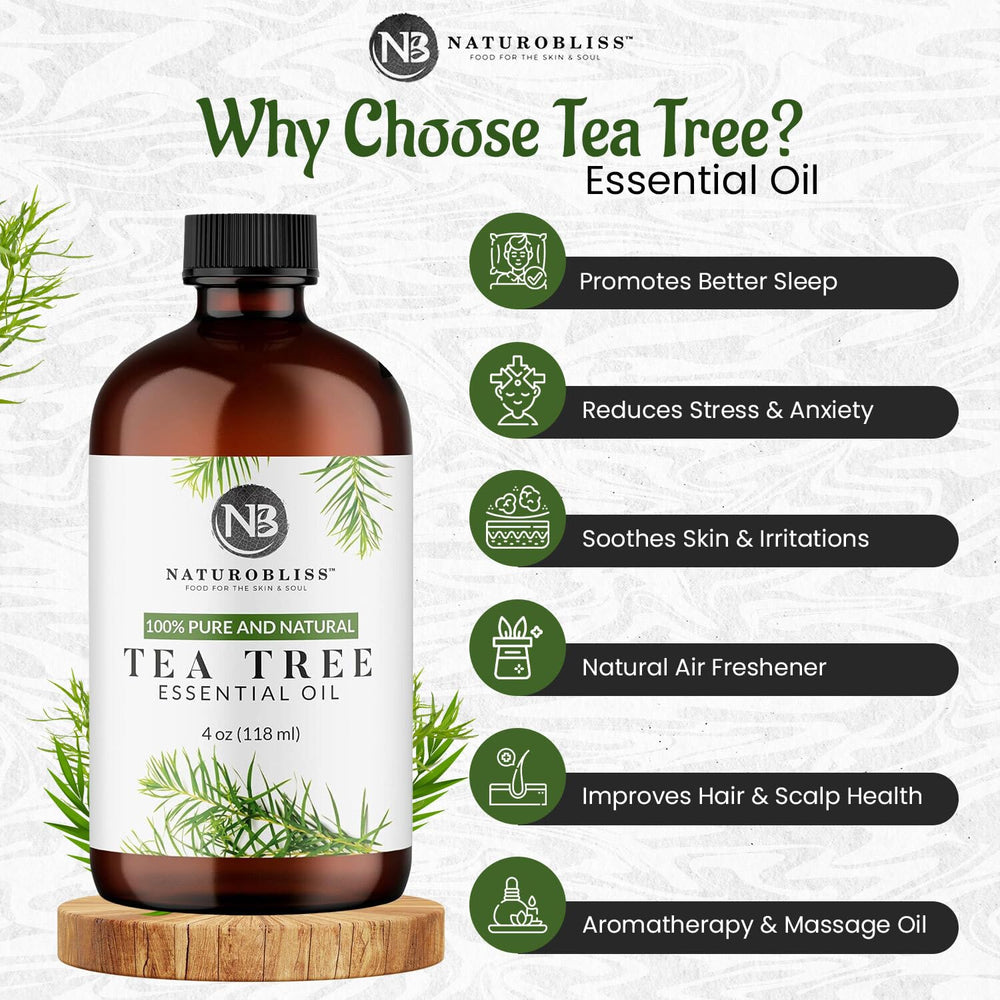 NaturoBliss Aceite Esencial de Árbol de Té, protección UV en envase para conservar la calidad
