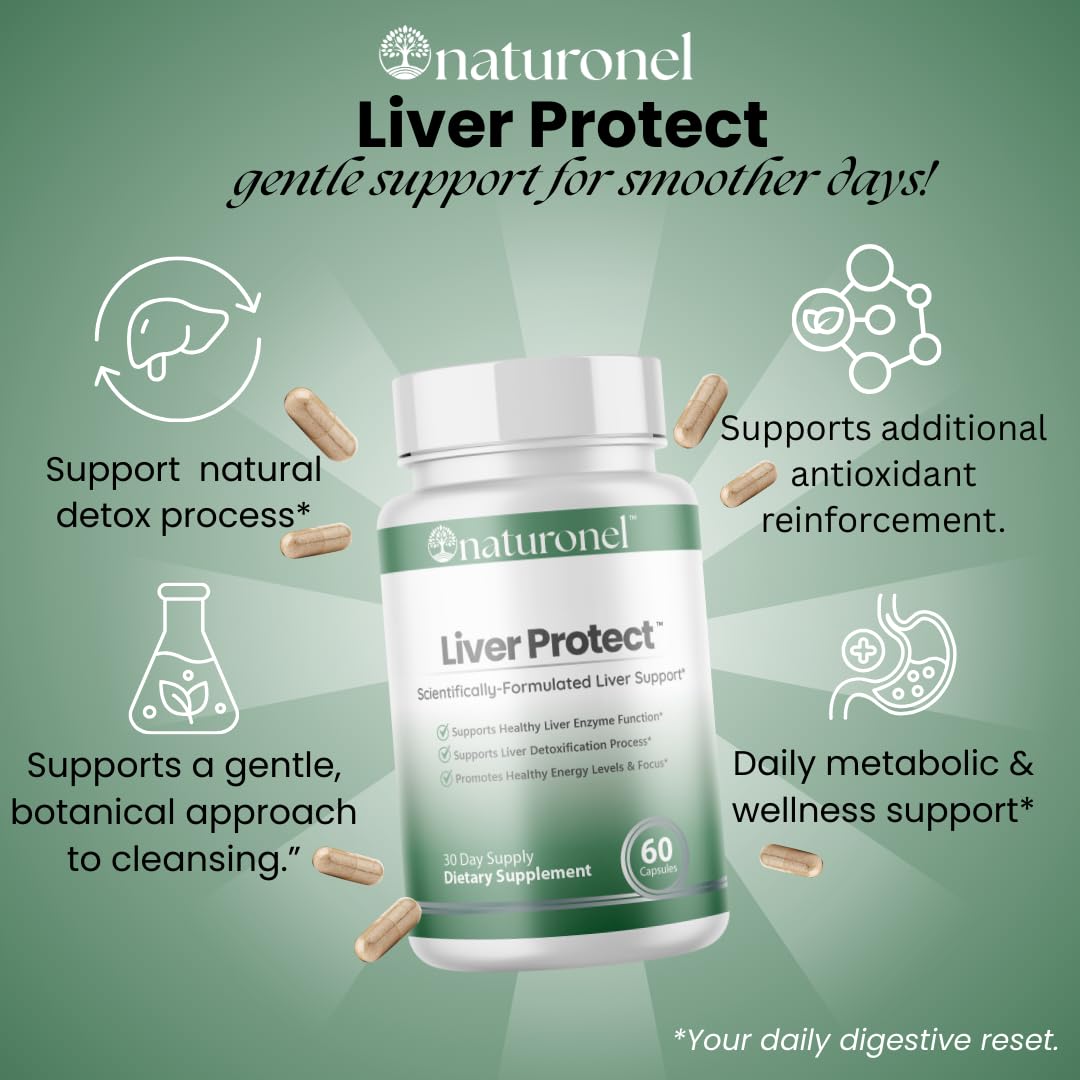 Naturonel Liver Protect bottle close-up, convenient capsules for on-the-go wellness.