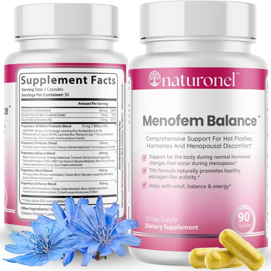 Naturonel Menofem Balance bottle for daily menopause wellness.