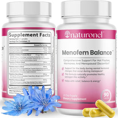 Naturonel Menofem Balance bottle for daily menopause wellness.