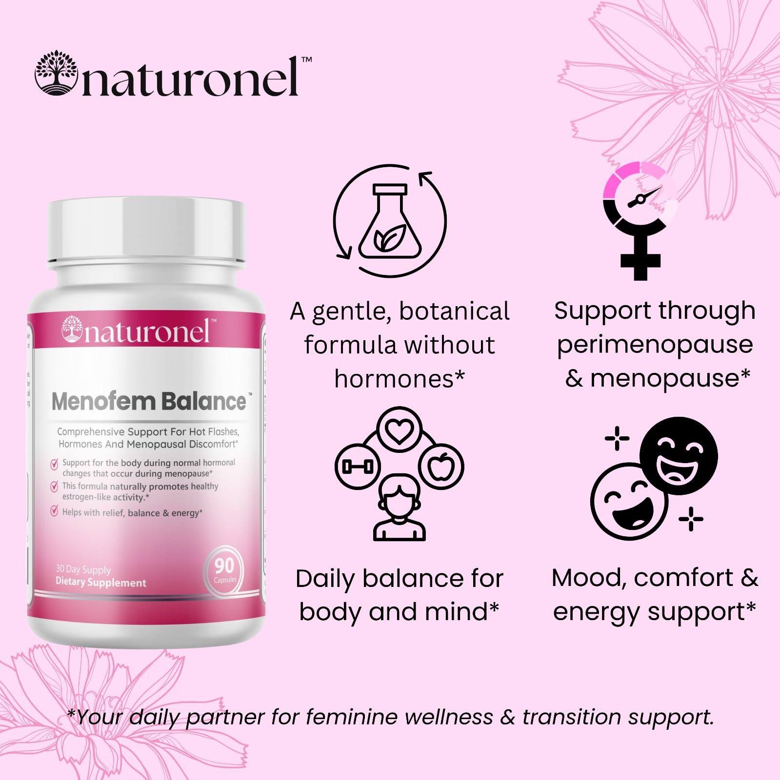 Naturonel Menofem Balance packaging box on display for shelf appeal.