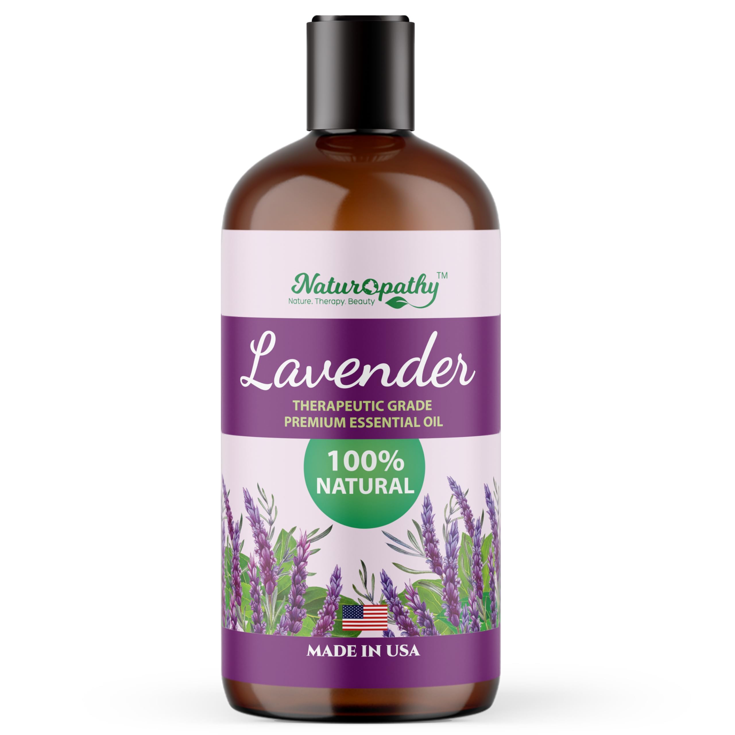 Naturopathy Lavender Oil bottle in amber PET packaging for pure aromatherapy use