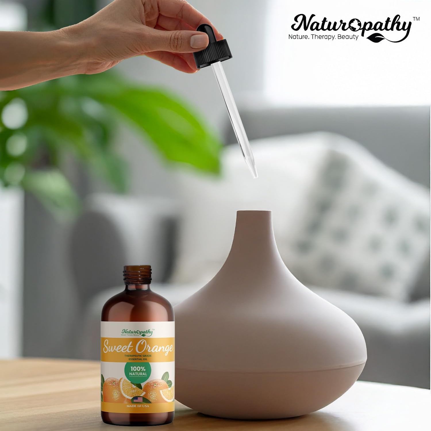 NATUROPATHY NATURE Sweet Orange Oil blends well with cedarwood and lavender for diffusing.