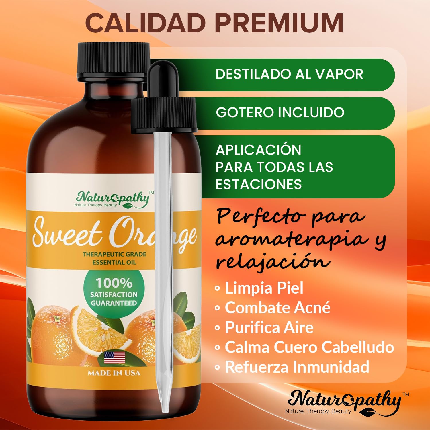 NATUROPATHY NATURE Sweet Orange Oil labeled USA-bottled with authenticity testing.