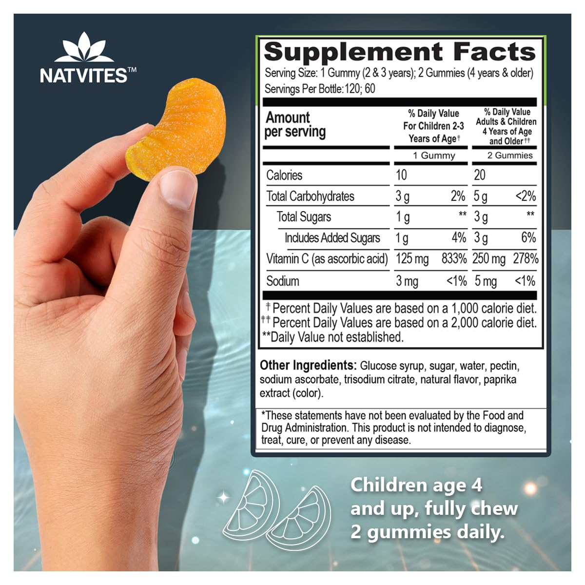 Gummies label shows gluten-free vegan badge for Natvites product.