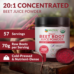 Nautical Elements beet powder pouring scoop, convenient serving for smoothies.