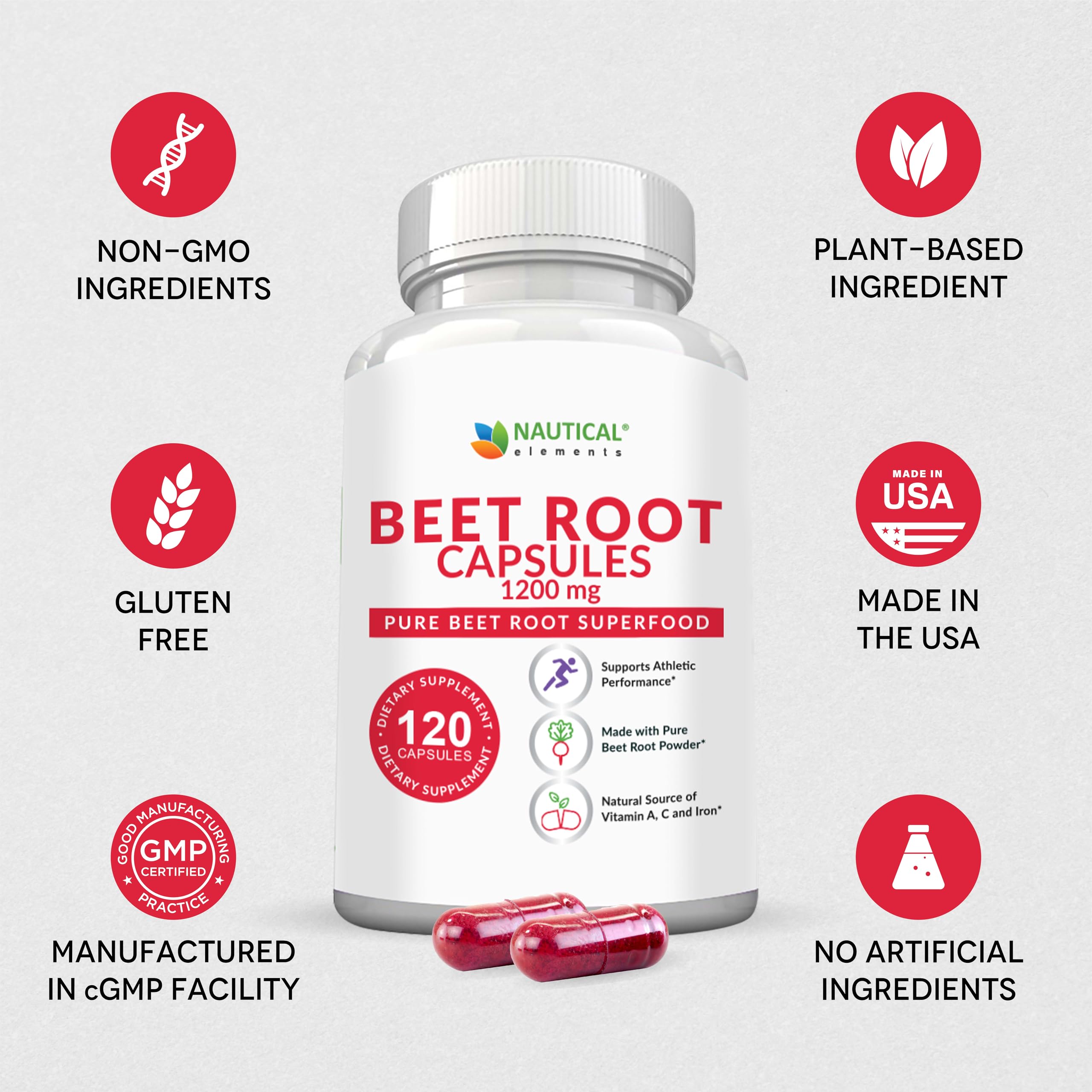 Nautical Elements Beet Root Powder jar highlights nutrient-rich beet powder for daily wellness.