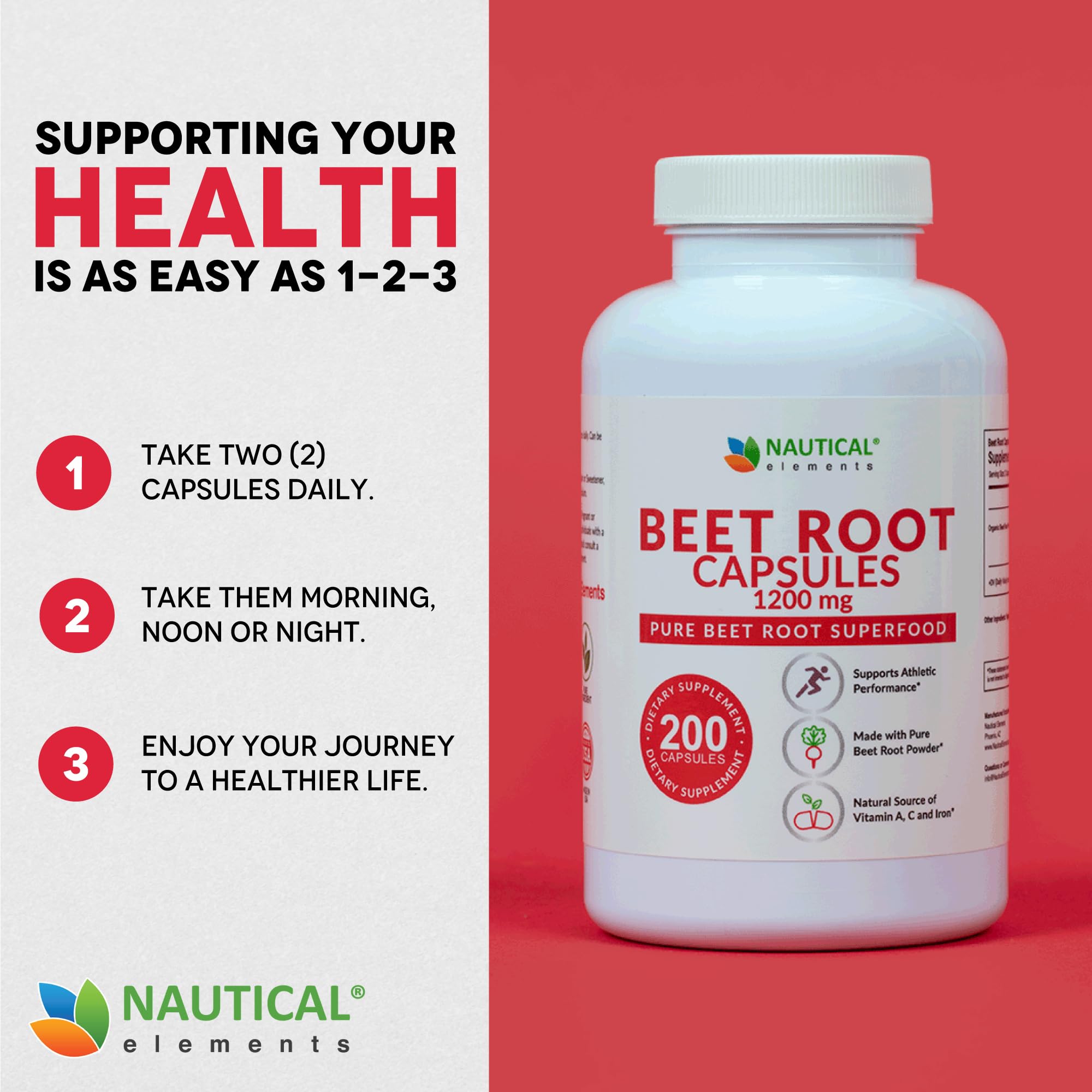 Gluten-Free Beet Root Capsules by Nautical Elements for allergy-friendly use