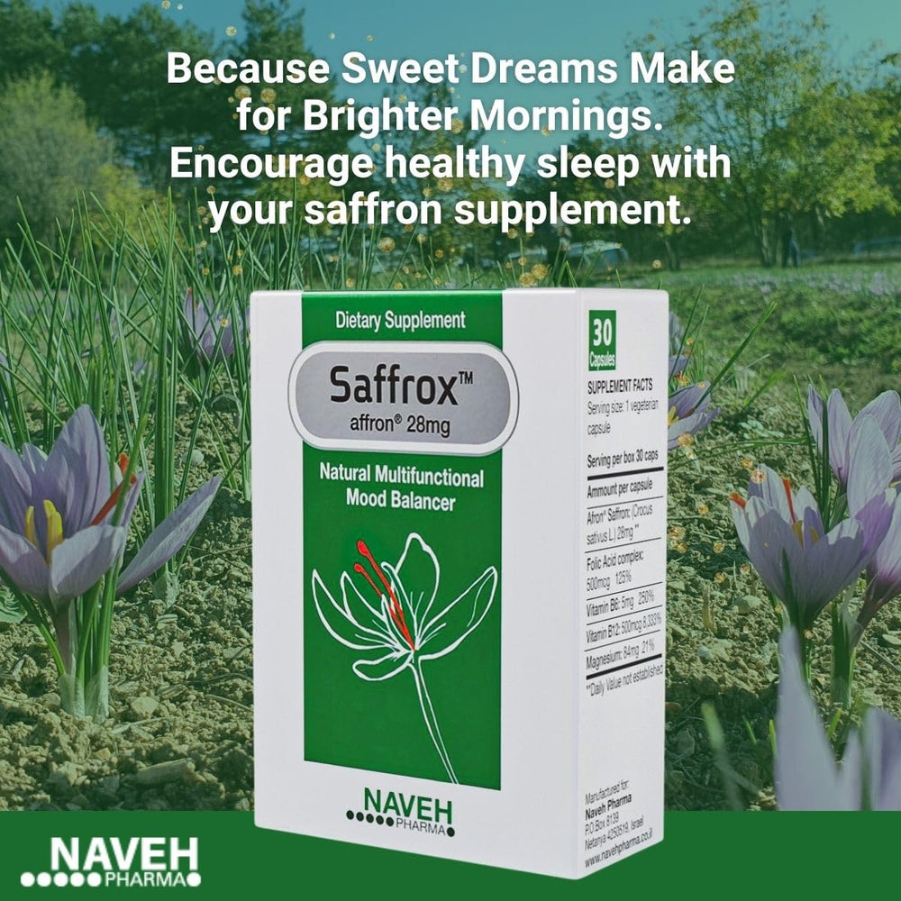 NAVEH PHARMA Saffrox bottle on desk for daily routine integration