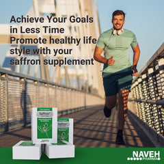 NAVEH PHARMA Saffrox pack-front communicates vegan, Non-GMO, chemical-free formulation
