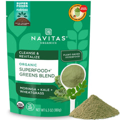 Navitas Organics Superfood+ greens blend bottle for daily detox support