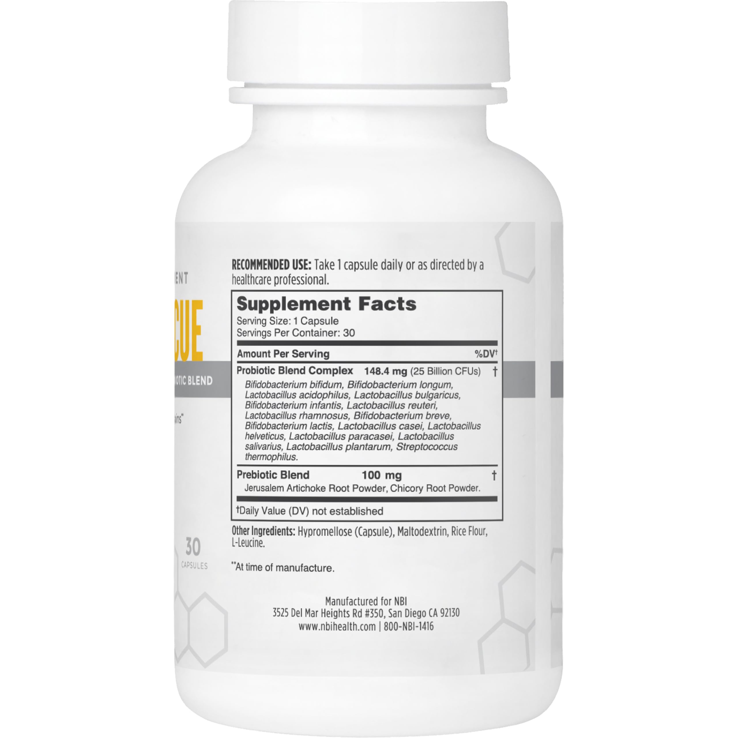 NBI Belly Rescue capsules closeup, convenient format supporting gut balance.