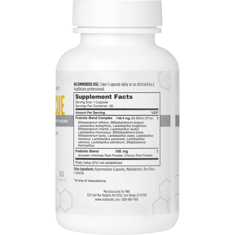 NBI Belly Rescue capsules closeup, convenient format supporting gut balance.