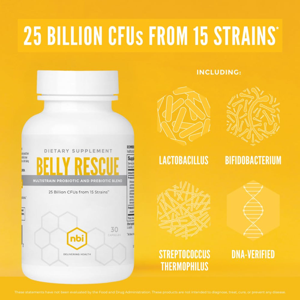 NBI Belly Rescue day-use lifestyle shot, convenient routine for digestive wellness.