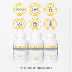 NBI Belly Rescue digestive support graphic, illustrating diverse probiotic strains for gut balance.