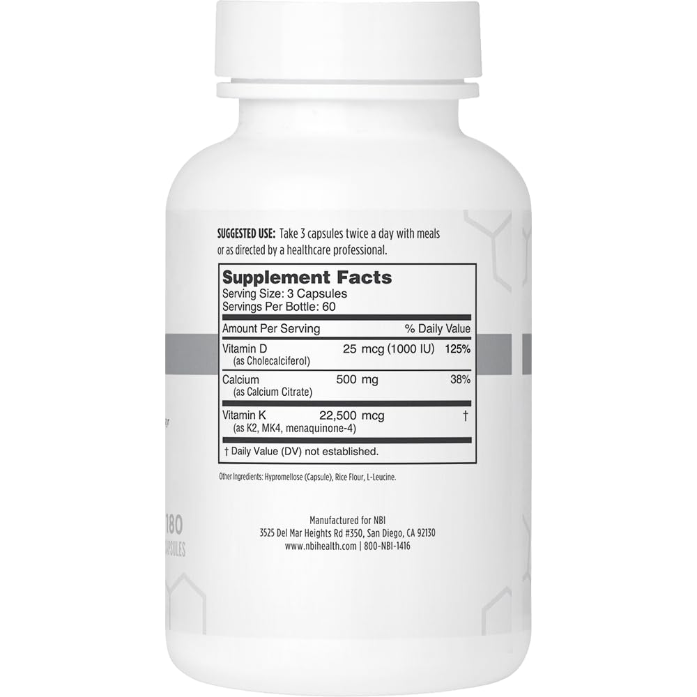 NBI Osteo-K capsules close-up, illustrating calcium citrate and vitamin D blend.