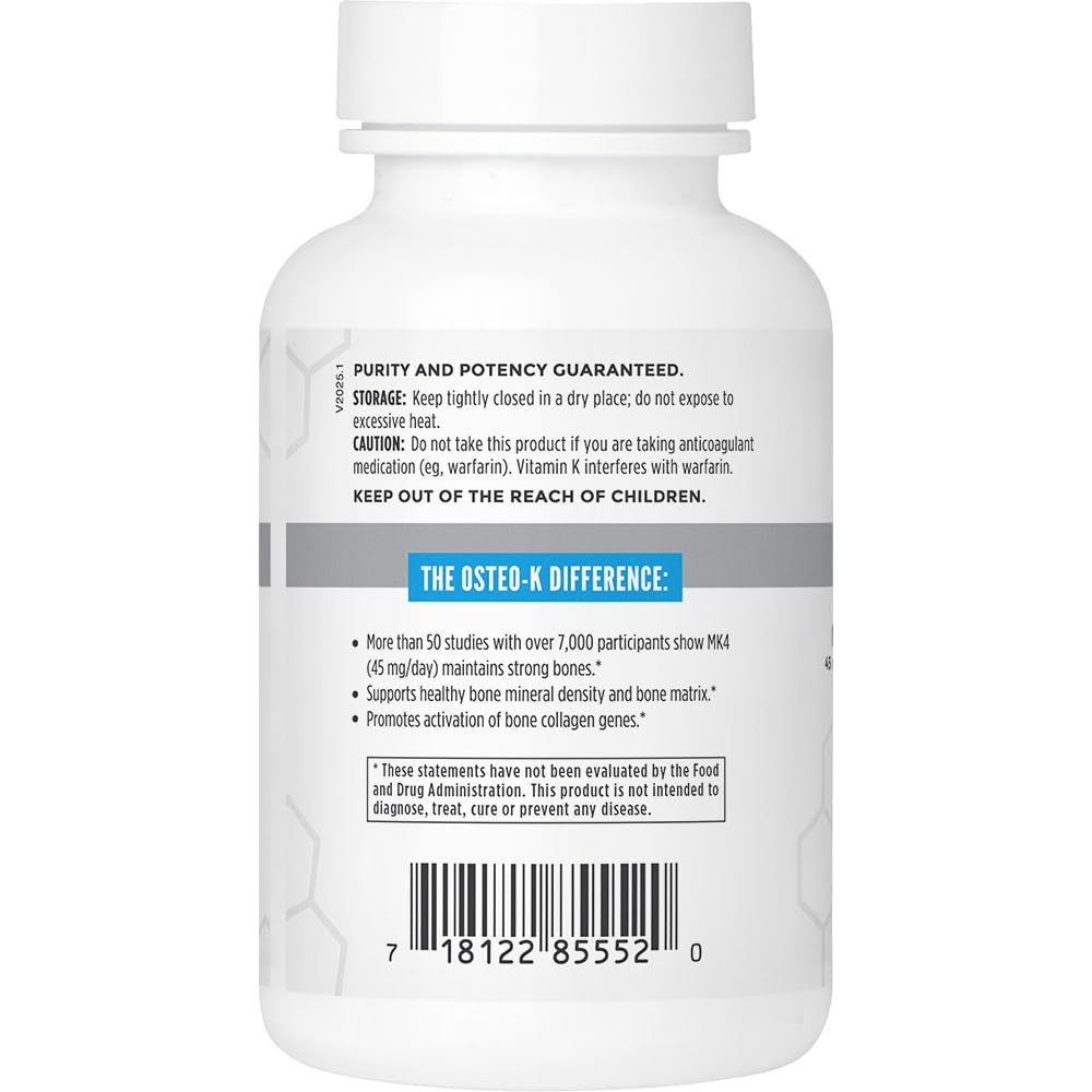 NBI Osteo-K label detail, showing MK4 vitamin K2 content.