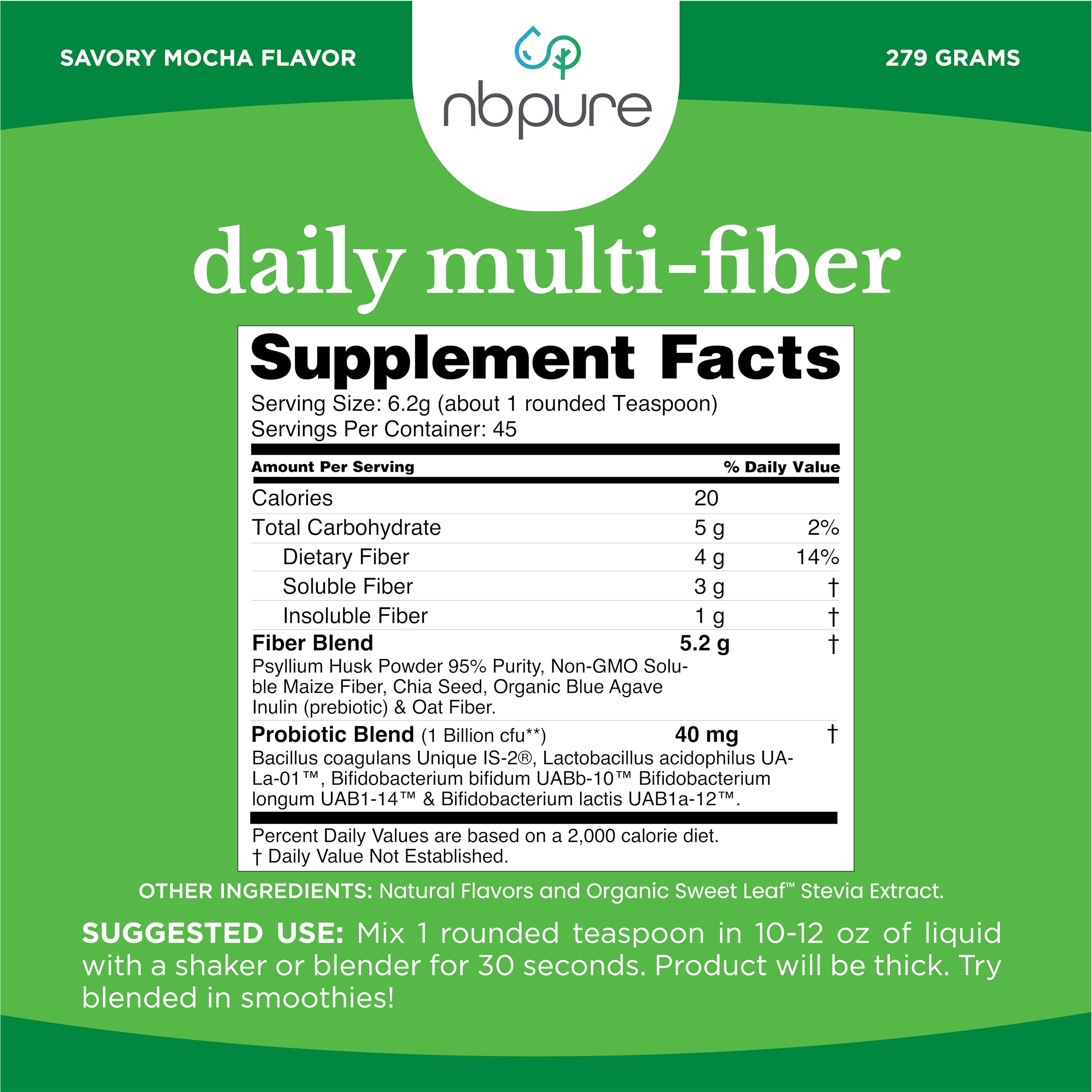 nbpure daily fiber with four probiotic strains for gut balance