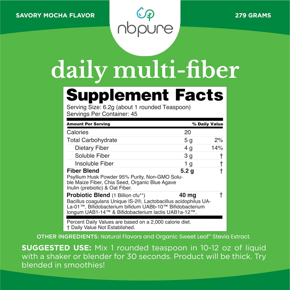 nbpure daily fiber with four probiotic strains for gut balance