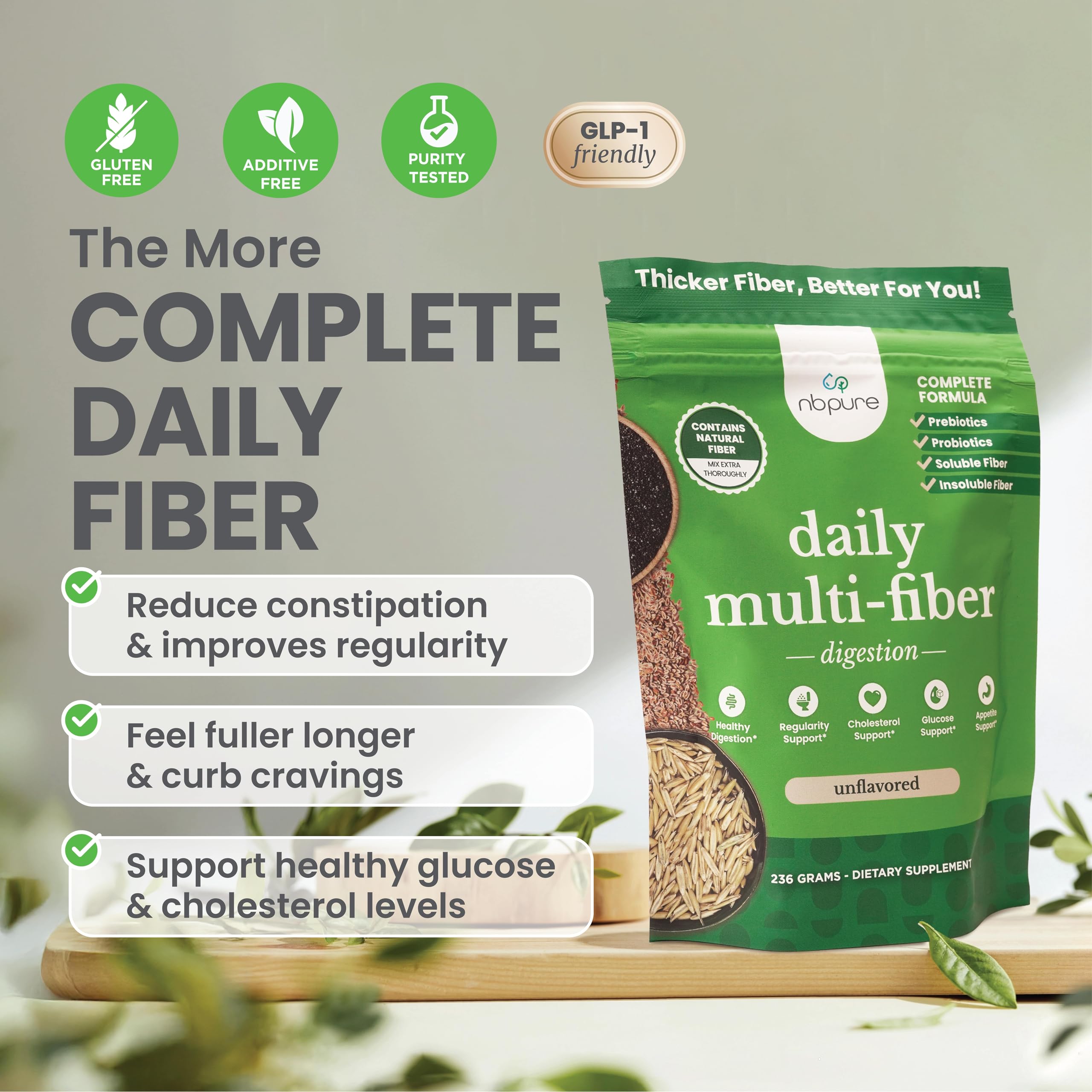 nbpure daily fiber scoop in tub for precise dosing