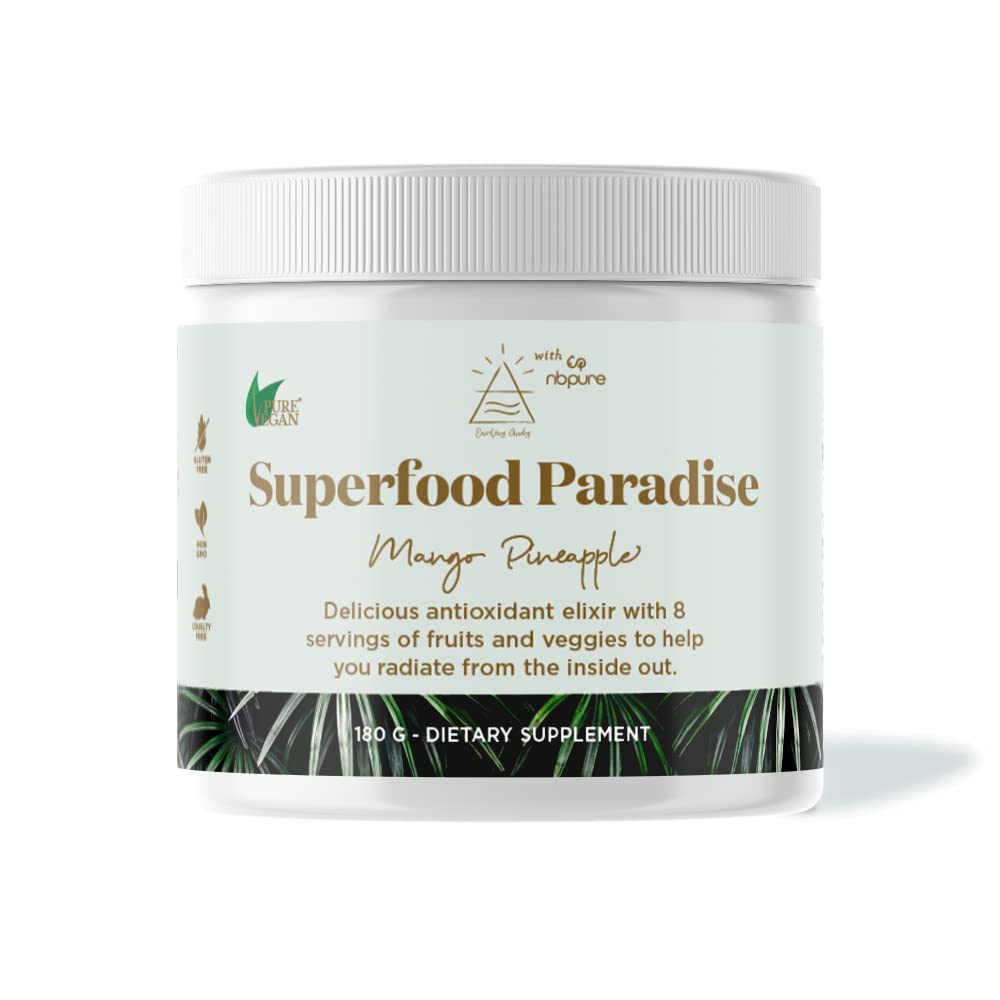 nbpure Earthy Andy Paradise bottle—vibrant mango pineapple flavor for daily wellness.