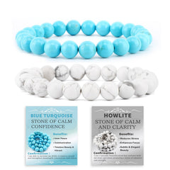 NCB blue turquoise and howlite bracelets close-up highlighting calm tones
