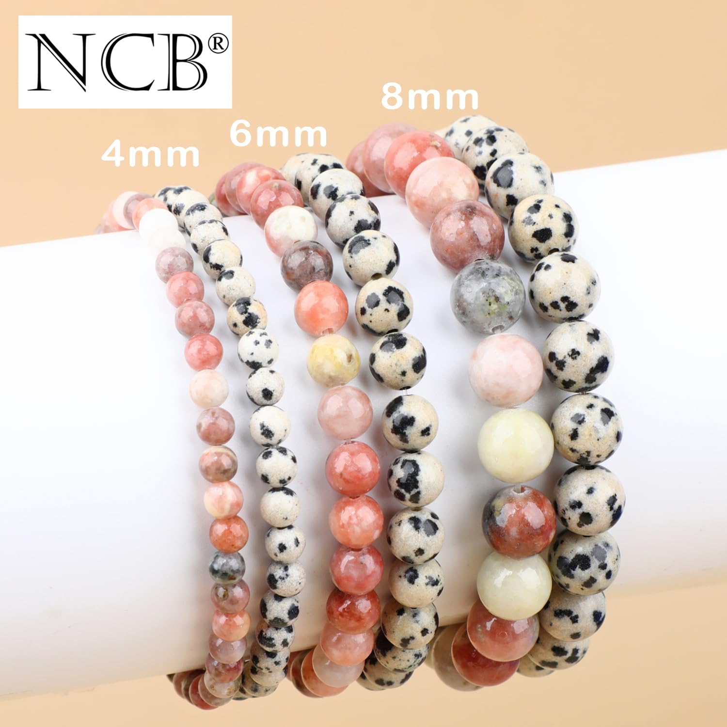 NCB dalmatian jasper woven elastic bracelet ready for daily wear.
