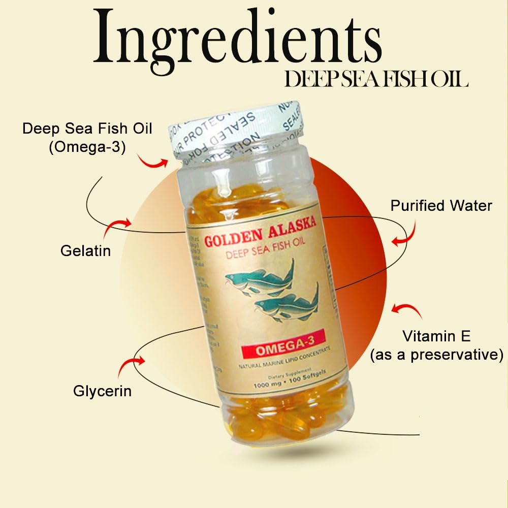 NCB Omega-3 Golden Alaska health icons image highlights heart, brain, and eye support benefits.