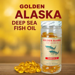 NCB Omega-3 Golden Alaska softgels closeup highlights easy-to-swallow capsules for daily wellness.