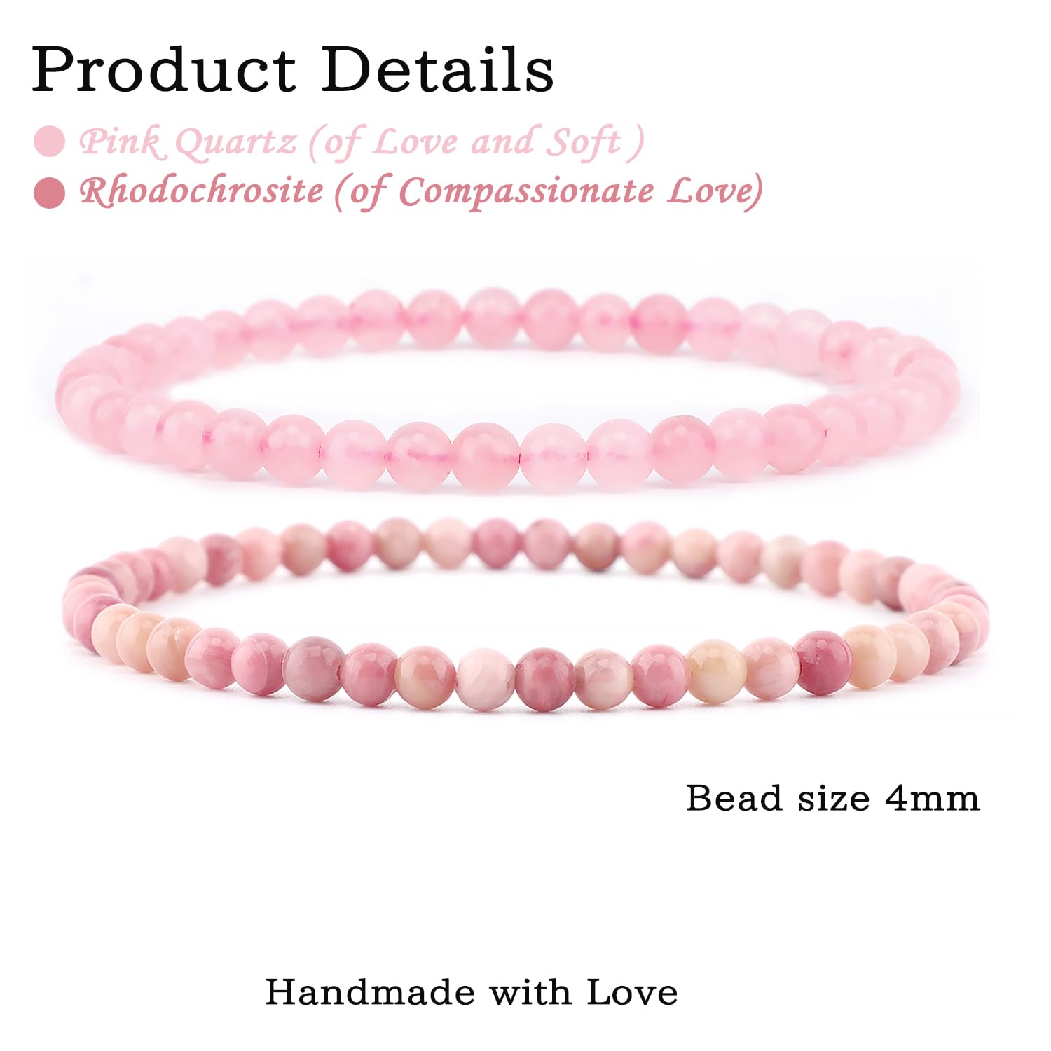 NCB pink quartz stretch bracelet close-up highlighting smooth gemstone facets