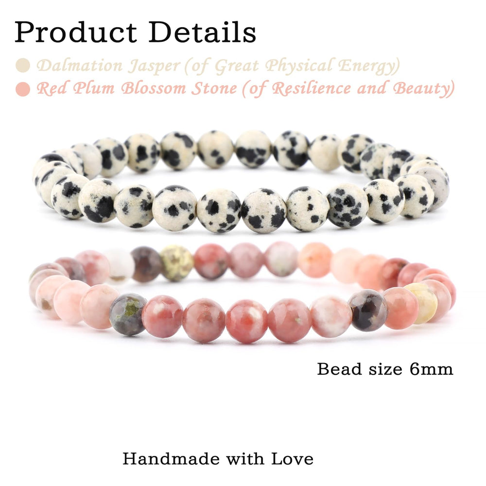 NCB red plum blossom stone bracelet emphasizes warm color and serenity for meditation.