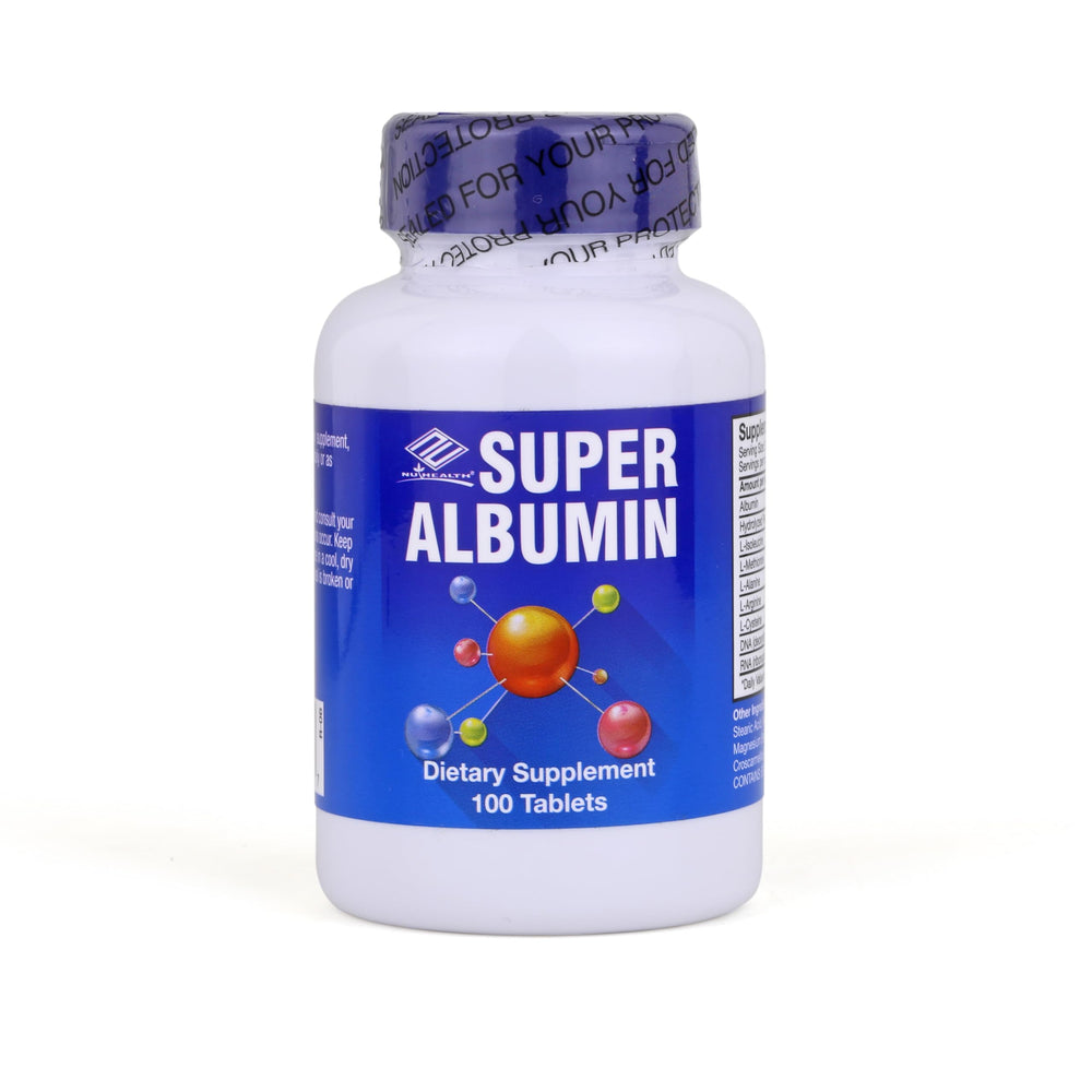NCB Super Albumin bottle front for convenient daily nutrient transport.