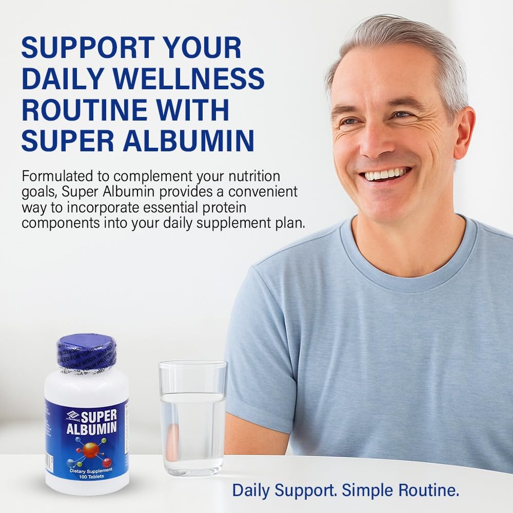 NCB Super Albumin tablets closeup highlighting hydrolyzed protein for muscle maintenance.