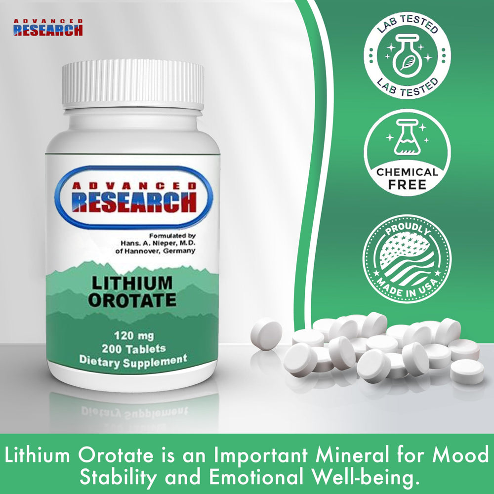 NCI Advanced Research lithium orotate tablet beside calendar for daily use.