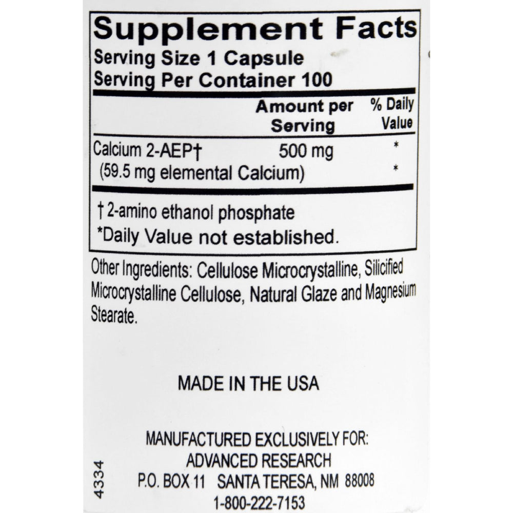 NCI Advanced Research Calcium 2-AEP capsules close-up to emphasize daily use.