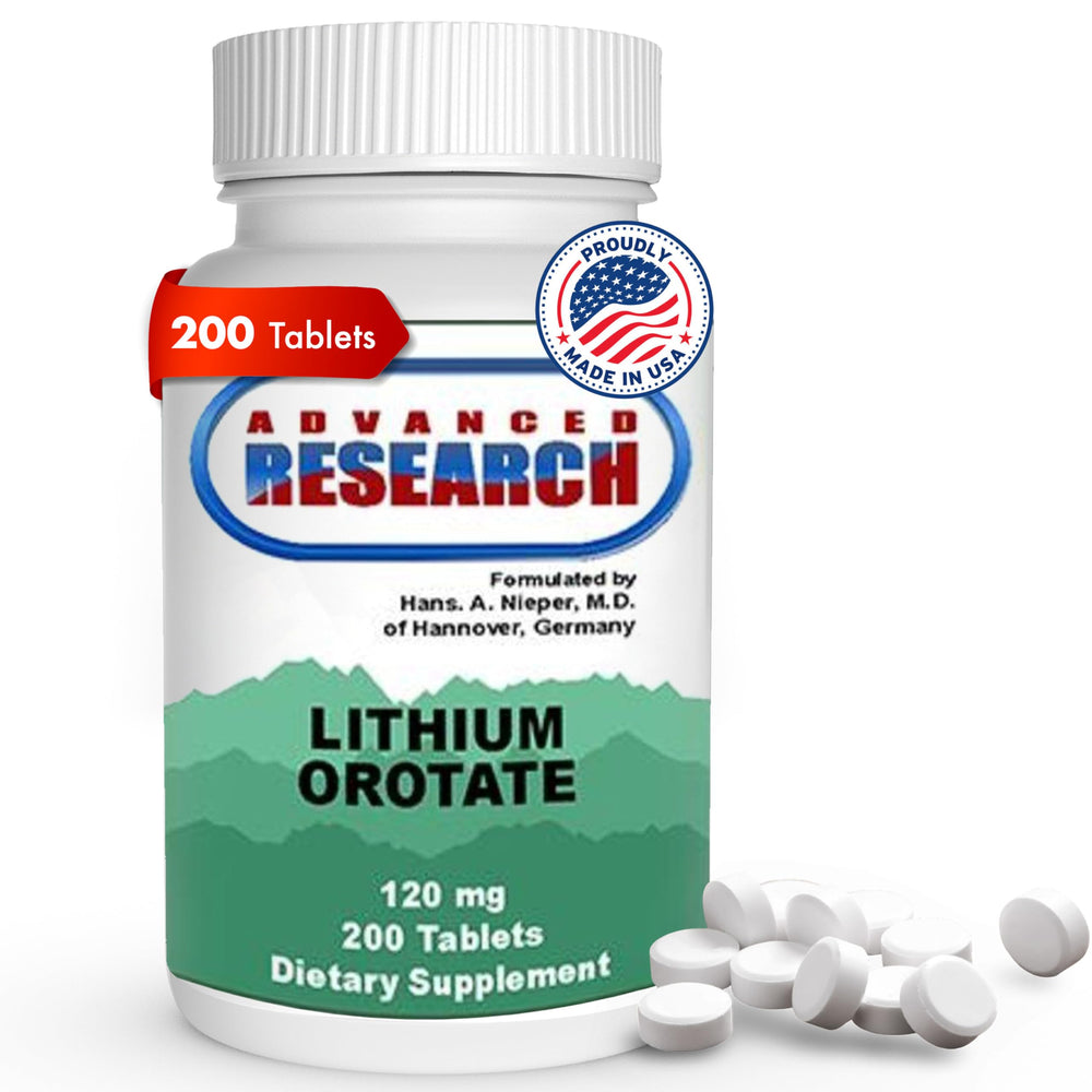 NCI Advanced Research lithium orotate tablet showing a clear 5 mg dose for daily mood support.
