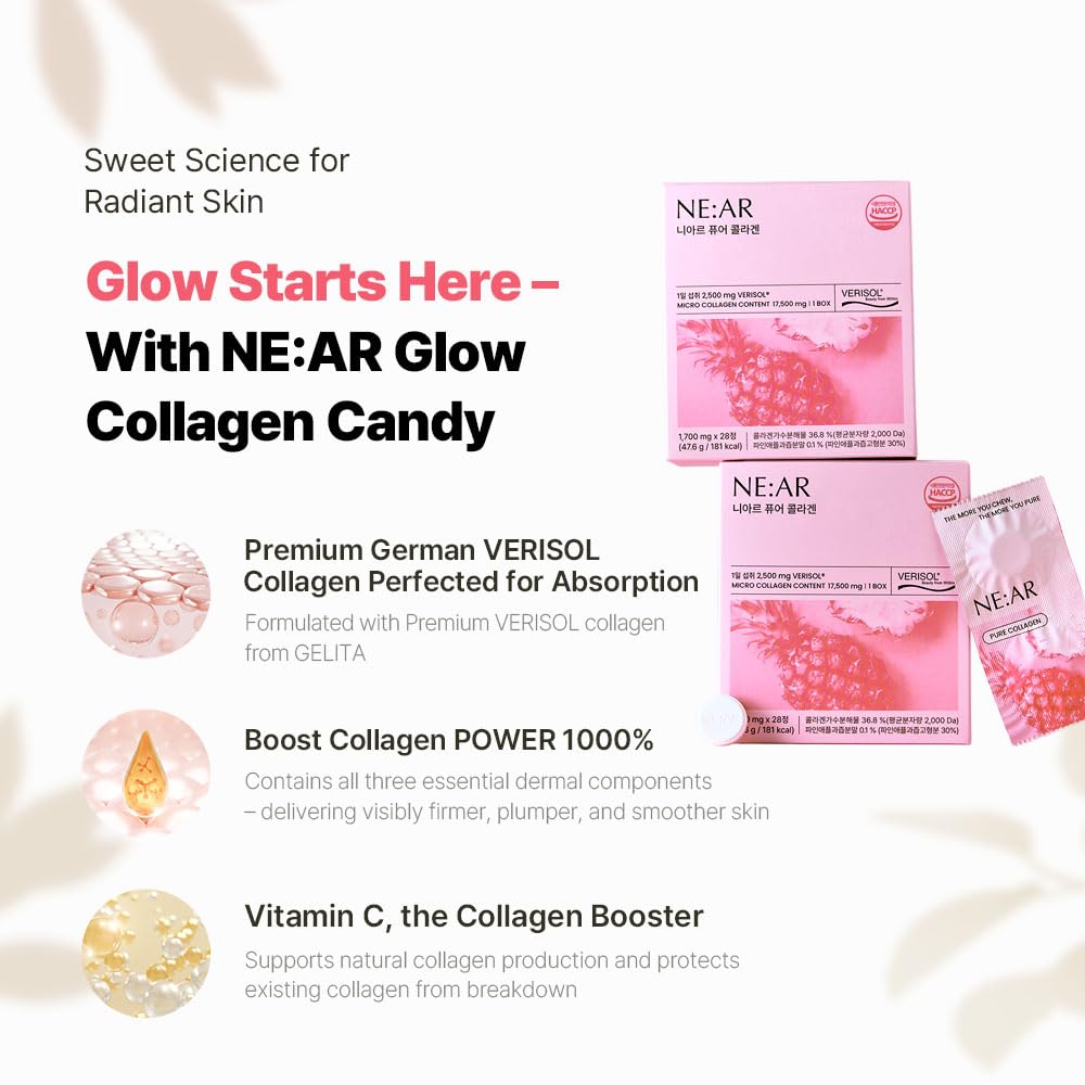 Hand holding NE:AR Collagen Chews as part of daily routine.