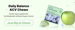 NE:AR Daily Balance ACV Chews close-up of green apple flavor and chewy texture.